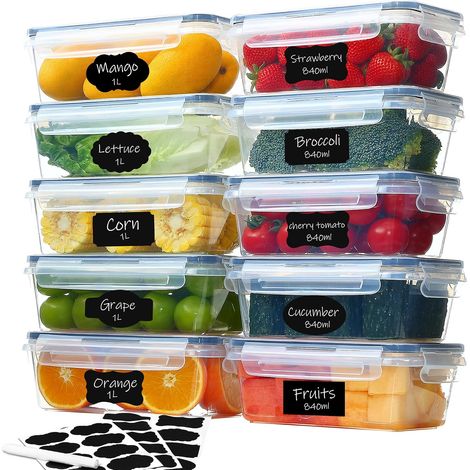 5 x 1 L + 5 x 840 ml, Lot de 10 boîtes hermétiques alimentaires avec couvercle, sans BPA, empilables, pour meal prep (1/5)