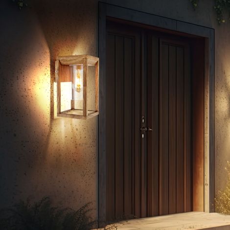 Lampada da parete a LED per esterni Illuminazione da parete della casa Lampada da parete per esterni, struttura in alluminio effetto legno, trasparente, 1x filamento E27 LED bianco caldo, LxLxH 16,5x1