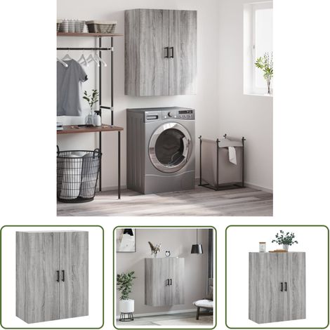 The Living Store Wandschrank Grau Sonoma 69,5x34x90 cm - Sideboard - Holzschranksystem - Regal - Aufbewahrungsschrank - Garderobe (1/5)