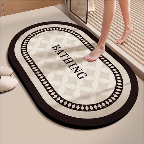 Tapis De Bain Velours Court Doux Terre De Diatomées Séchage Rapide Nettoyage Facile Caoutchouc Antidérapant pour Plancher De Salle De Bain, Entrée, Cuisine, Dortoir Familial (1/5)