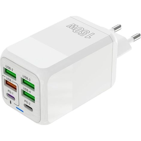 Chargeur USB C 150W Multiport 6 Ports (4 USB-A + 2 USB-C) Station de Charge Adaptateur Secteur Rapide Universelle 6 en 1 pour maison bureau voyage, compatible avec 16/15/14/13, Galaxy S (1/5)