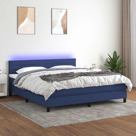 Cama box spring colchón y luces LED tela azul 160x200 cm (1/5)