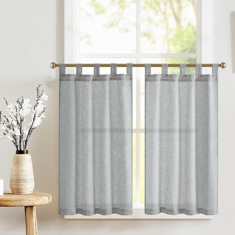 Lot de 2 Rideaux, Lin et Polyester, Boucles Supérieures, Gris 65x90cm, Cuisine Salon Chambre