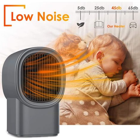 Calefactor eléctrico pequeño (negro) con ventilador, de cerámica, para uso doméstico, silencioso, recargable por USB, ideal para el dormitorio o la oficina. Ahorro de energía garantizado. (1/5)