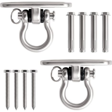 Lot de 2 crochets de balançoire en acier inoxydable - Charge maximale : 800 kg - Pour hamac, fauteuil suspendu, yoga et sac de frappe sur béton et bois (1/5)