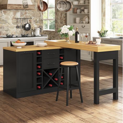 Isola cucina girevole 120-223x40x73,8 cm in MDF e metallo nero con contenitori – MEUBLIV (1/5)