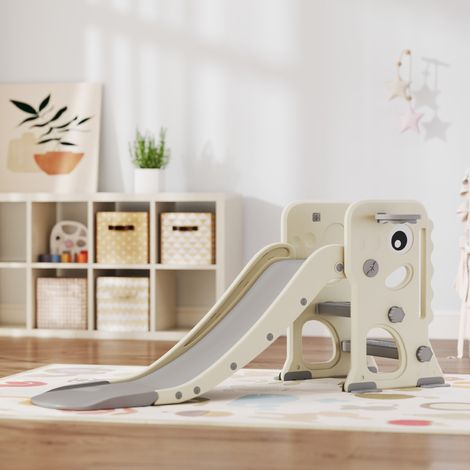 Toboggan 3 en 1 pour enfants avec structure d'escalade, panier de basket et ballon, toboggan pliable d'intérieur pour enfants de 2 à 5 ans