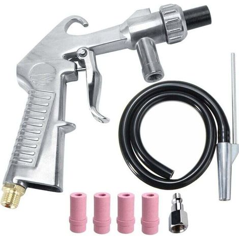 Sandblasting kit, siphon-fed sandblasting gun, rust-resistant nozzle, abrasive blasting for sandblasting booths (1/4)