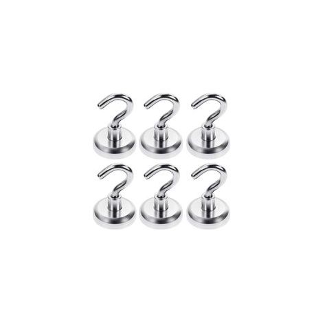 Crochets magnétiques extra-forts 38kg – Acier avec aimants néodyme – Installation sans outils – Lot de 6 crochets pour rangement)(32mm) (1/4)