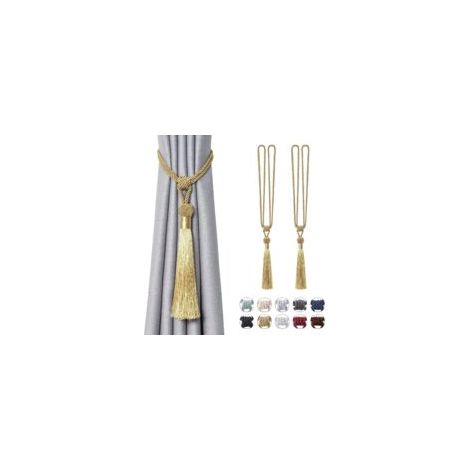 Juego de 2 alzapaños largos hechos a mano con borlas, elaborados con cuerda trenzada y nudos de estilo europeo para la decoración de ventanas en el hogar y la oficina (dorado) - Crezuo