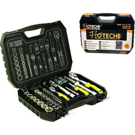 Trade Shop - KOFFERSATZ STECKSCHLÜSSEL 73 STÜCK 1/2" 1/4" UMSCHALTKNARRE - (1/5)