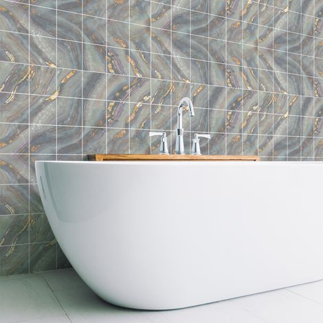 Sticker Mural Carrelage adhésif Cuisine Salle de Bain - 30 STICKERS CARREAUX DE CIMENT MARBRE GRIS DE LOS GIGANTES - 30stickers10x10cm (1/5)