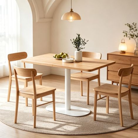 Table rectangulaire 6 personnes, plateau effet chêne blanc, piètement robuste, pour salle à manger ou cuisine (1/5)