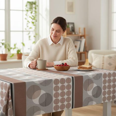 Nappe Toile cirée Anti-Taches Lavable carrée 140x140 Brun (1/5)