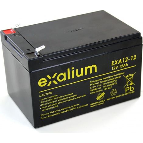 Batterie plomb étanche 12V 12Ah – Système de recombinaison de gaz – Usage pour véhicules enfants et systèmes UPS – EXA1212 – Exalium