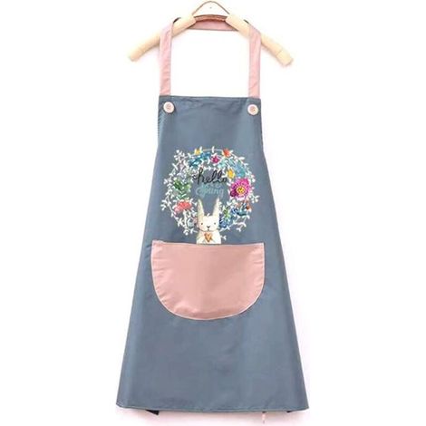 Tablier de cuisine imperméable-bleu, tablier de barbecue réglable avec poche, tablier de lapin mignon (1/4)