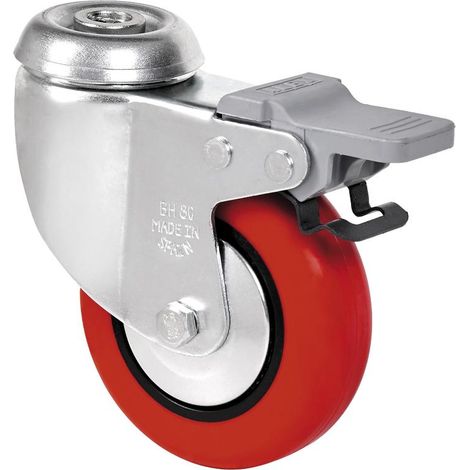 rueda giratora agujero m10 freno 20bhfd100cp-ppi poliamix-poliur.rojo liso