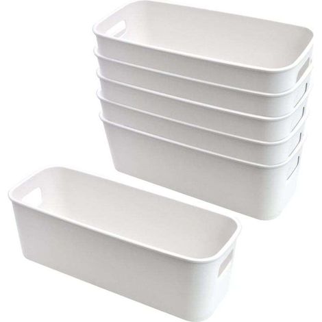 6-teiliges Aufbewahrungsset aus Kunststoffkörben und -boxen, 24 x 9 x 8 cm, schmaler Küchenkorb mit Griff, stapelbar, für Bad, Büro und Kleiderschrank