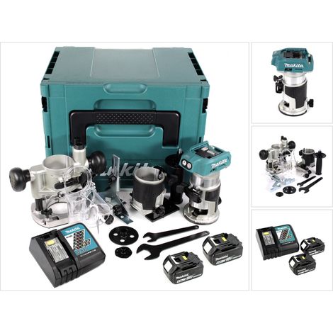 Makita DRT 50 RTJ X2 18 V Li-Ion Akku Brushless Multifunktionsfräse im Makpac inkl. Fräsmodule + 2x 5,0 Akku + Ladegerät