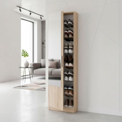 Mobile Armadio Portascarpe con Specchio Scarpiera Salvaspazio Colonna Salotto Ingresso Bagno Colore Bianco Artik - Colore: Rovere