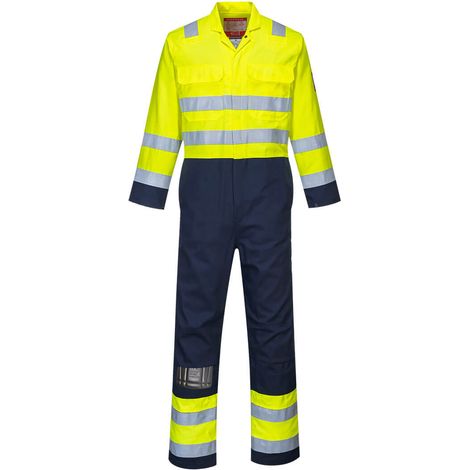 Pantalón de trabajo Hi-Vis Bizflame Amarillo/Azul marino 3XL