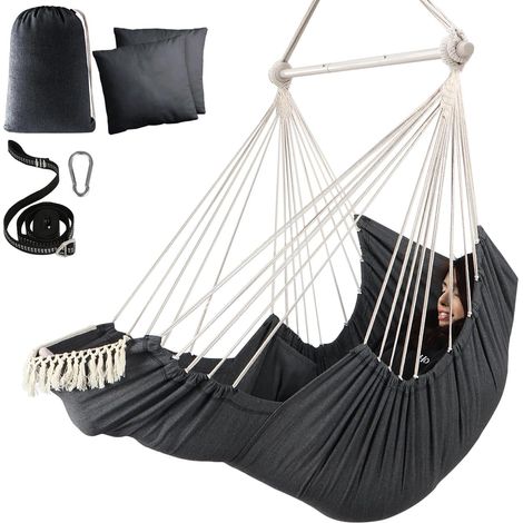 Sièges Suspendus Chaise Hamac Balançoire Suspendue Coussins de Repose-Pieds Sangle de Suspension Mousqueton Inclus,Barre d'écartement en métal Repliable Coton Doux tissé Poche latérale (1/5)