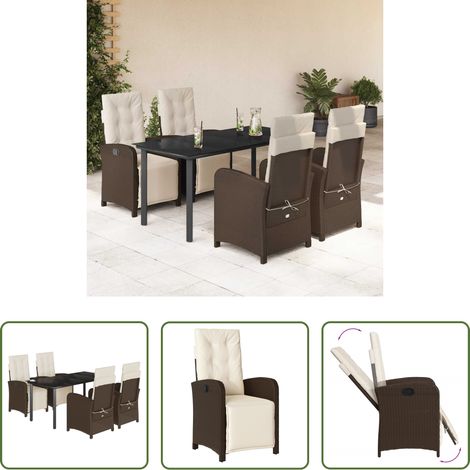 vidaXL Gartenessgruppe -  5-tlg. Garten-Essgruppe mit Kissen Braun Poly Rattan (1/5)