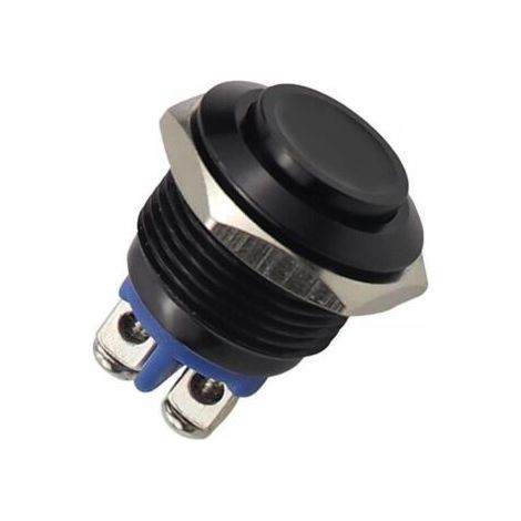 Interrupteur à Bouton-Poussoir en Métal, 220V 16mm Étanche en Acier Inoxydable Rond Auto-Réinitialisation Normalement Ouvert Interrupteur à Bouton-Poussoir à Tête Haute(Le noir) (1/4)