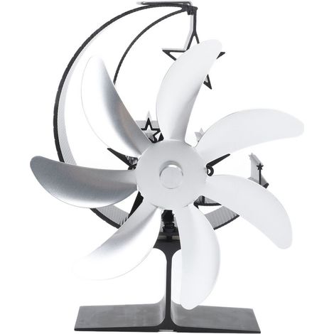 Ventilateur de poêle alimenté par la chaleur, modèle Lune à 7 pales, fonctionnement silencieux, circulation d'air chaud, brûleur à bûches très efficace pour accessoires en bois, argent (1/5)