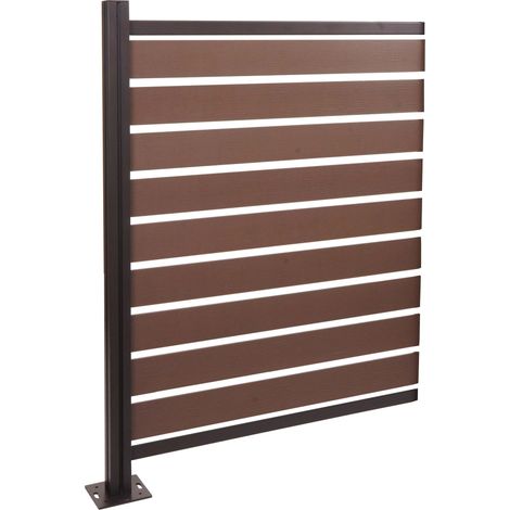 [NON UTILIZZATO] Pannello supplementare recinzione fendivista bidoni box rifiuti HHG-947 alluminio aspetto legno 130x100x6cm marrone