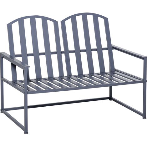 Steel Patio Garden Bench Loveseats for Outdoors Park Yard Slatted Design Grey (1/5)