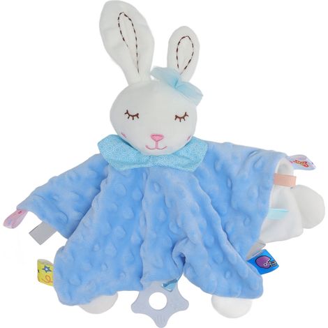 Couverture de sécurité bébé douce et colorée, peluche réconfortante pour nouveau-né, doudou animal bleu adorable (1/5)
