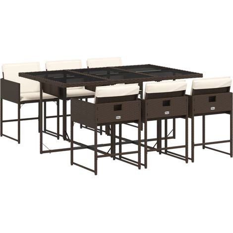Maison Exclusive - Set da Pranzo da Giardino 7pz con Cuscini in Polyrattan Marrone