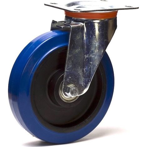 Roulette pivotante caoutchouc EASYROLL® BLEU diamètre 160 mm roulement à billes - 300 Kg (1/3)