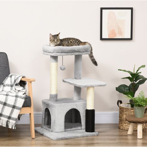 Árbol para gatos con cesta lavable, rascador de sisal, 48 x 48 x 85 cm, gris claro HAVRYA (1/5)