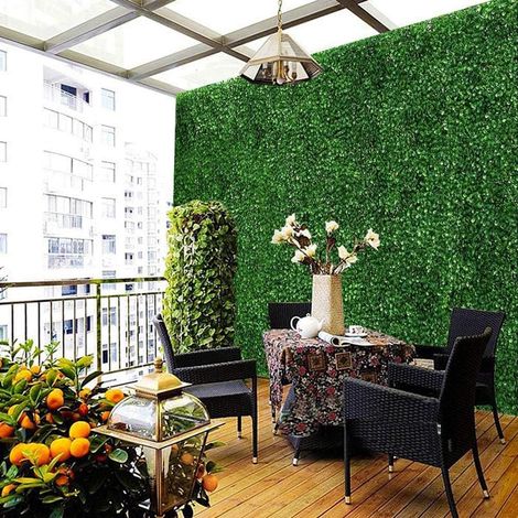 Gazon artificiel, panneaux de haie, panneaux de pelouse, murs de verdure et feuilles de lierre pour décoration de maison, terrasse, balcon, 40 x 60 cm (1/5)