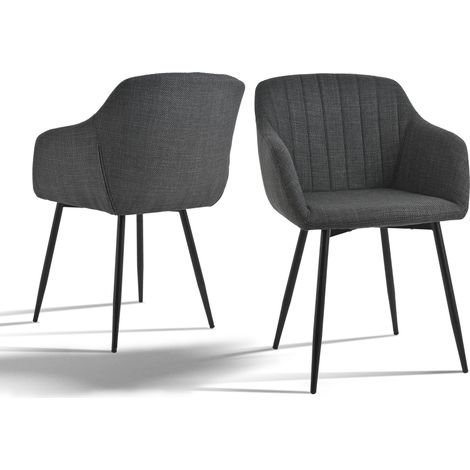 Goeurvant Minimalistische Esszimmerstühle mit breiter Sitzfläche und ergonomischen Armlehnen, Kombination aus Komfort und Eleganz - 2er Set - Bleigrau (1/5)