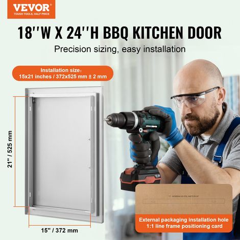 Porte d'Accès pour Barbecue, Simple Porte de Cuisine Extérieure 457x610x45 mm, Porte Encastrée en Acier Inoxydable, avec Poignées, pour Îlot de Barbecue, Station de Grillades, Placard Extérieure (1/5)