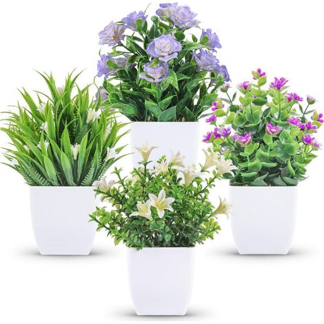 Lot de 4 plantes artificielles miniatures – Idéal pour décoration salon, cuisine, bureau et salle de bain (1/5)