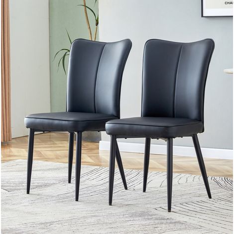 Chaise de salle à manger en PU noir, design moderne, coussin 6 cm, structure métal, H 89 cm, lot de 2 (1/5)