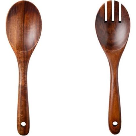 Couverts à salade - Cuisine - Set de 2 pièces - Bois naturel - Facile à entretenir - Design élégant (1/4)