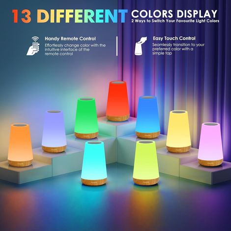 Lampe de Chevet, Veilleuse d'allaitement Nuit, Veilleuse Bébé Tactile avec 13 Couleurs RGB, 2500mAh Rechargeable USB, Lampe de Chevet sans Fil Télécommande pour Chambre Eanfant Salon Camping (1/4)