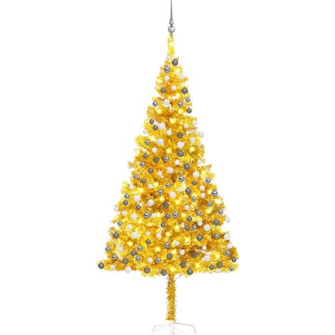 vidaXL Künstlicher Weihnachtsbaum Beleuchtung & Kugeln Gold 210 cm (1/5)