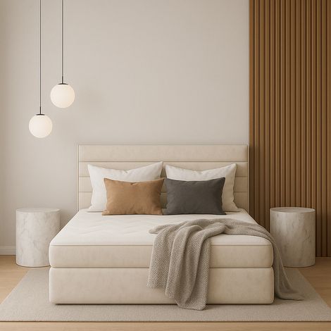 Sofello Boxspringbett DAKOTA 120 x 200cm 2x Bettkasten TOPPER 5cm Gratis Beige Velour (1/5)