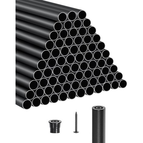Balustres d'Escalier, Lot de 101, Barreaux de Sécurité Garde-corps Aluminium 19x660 mm, Tige Ronde Creuse Métal, Embouts de Rail et Vis, Barres Rampe pour Escaliers, Porche, Patio, Clôture, Noir (1/5)
