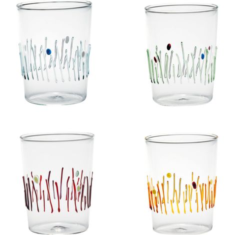 Zafferano Set 4 Tumbler collezione 4 Stagioni in vetro borosilicato lavorato a mano, colori assortiti, design ispirato ai cicli naturali della terra