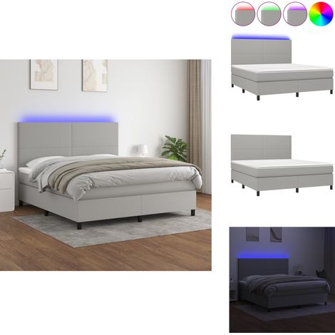 Sommier à lattes de lit et matelas et LED Gris clair 180x200 cm - Lit Plateforme - Lit Design - Lit Moderne - Lit Avec Rangement - Tête De Lit Ajustable (1/5)