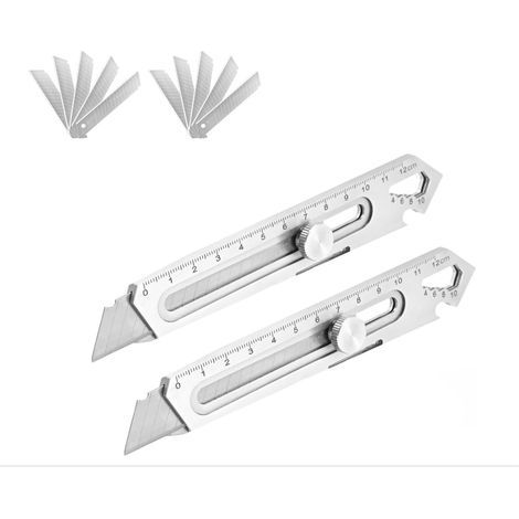 Paquet de 2 Cutter Professionnel Rétractable En Acier Inox Avec 10 Lames (18 mm), Couteau Utilitaire Polyvalent De Précision, Mécanisme De Changement Rapide Pour Bureau, Maison (1/3)