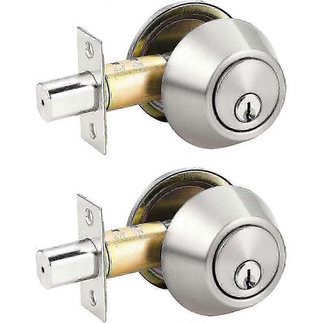 (Lot de 2) Verrous à pêne dormant à cylindre simple, à clé identique, finition nickel brossé (Packs combinés) (1/5)