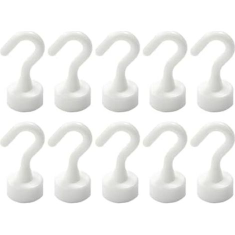 10 Pièces Crochets Magnétiques Blancs E16, Aimant Puissant pour Réfrigérateur Cuisine, Crochet Aimanté Néodyme Organisation Bureau, Accroche Tableau Sans Percer, Support Magnétique Clés - (1/5)